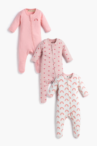 3-Pack Zip One-Piece_Pink Hearts