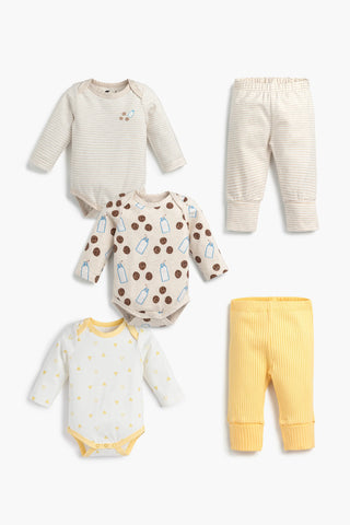 5-Piece Long Sleeve Bodysuit Bundle_Cookies + Milk