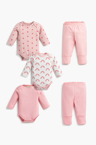 5-Piece Long Sleeve Bodysuit Bundle_Pink Hearts