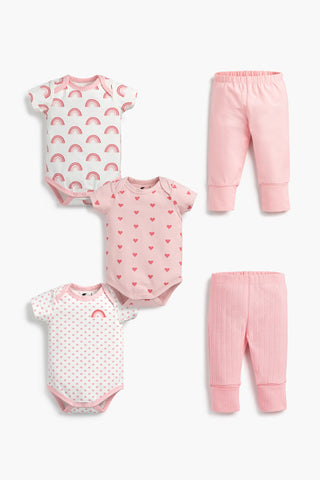 5-Piece Short Sleeve Bodysuit Bundle_Pink Hearts