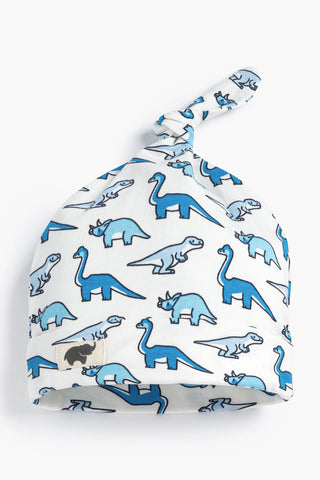 Top Knot Cap_Tiny Blue Dino Delight