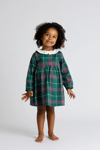 Long Sleeve Collared Dress_Classic Green Plaid