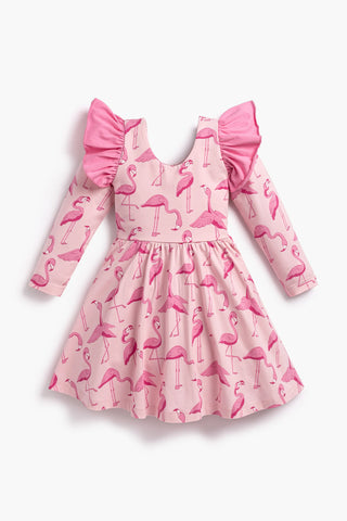 Double Ruffle Let's Dance Dress_Pink Flamingos