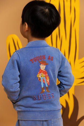 Zip Bomber Jacket_Toy Story Woody on Denim Blue