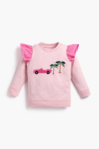 Double Ruffle Sweatshirt_Palm Springs on Pink