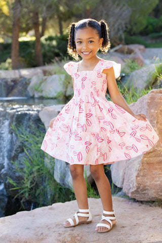 Flutter Sleeve Dress_Pink Hibiscus