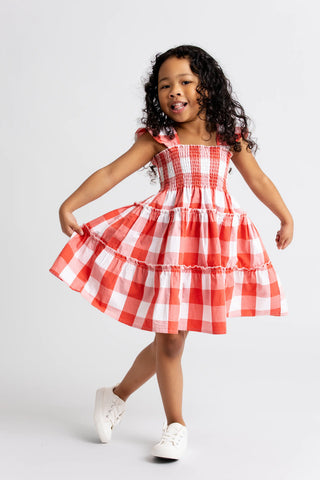Flutter Sleeve Dress_Red Gingham