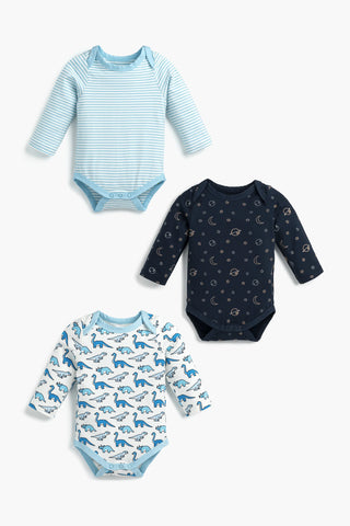 3-Pack Long Sleeve Bodysuits_Tiny Blue Dino Delight