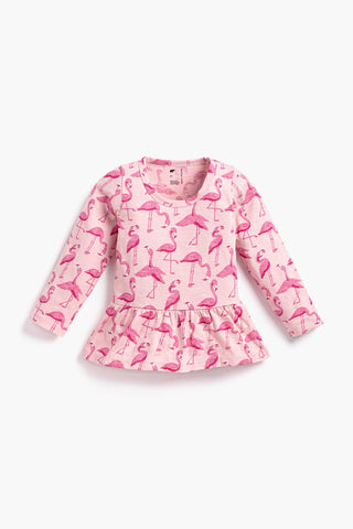 Long Sleeve Peplum Tee_Pink Flamingos