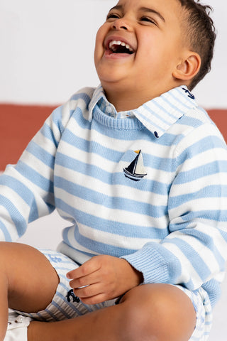 Organic Knit Sweater_Blue Stripe Sailboat