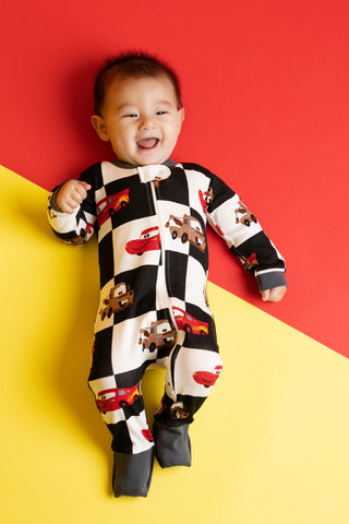 One-Piece Baby Pajamas_Disney Pixar Cars on Charcoal Checkerboard