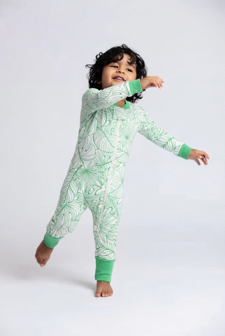 One-Piece Baby Pajamas_Green Palms