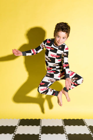 Two-Piece Pajama Set_Disney Pixar Cars on Charcoal Checkerboard