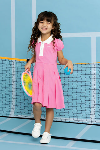 Puff Sleeve Polo Dress_Hot Pink