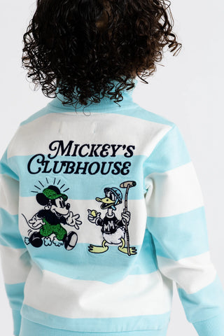 Chenille Embroidery French Terry Quarter Zip Sweatshirt_Disney Mickey Mouse Blue Stripe