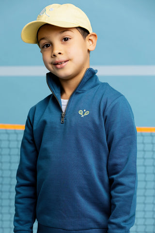 Quarter Zip Sweatshirt_Tennis Racquets on Dark Teal