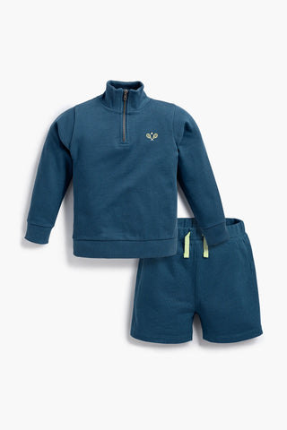 Quarter Zip Sporty Sweatshort Outfit_Tennis Racquets on Dark Teal