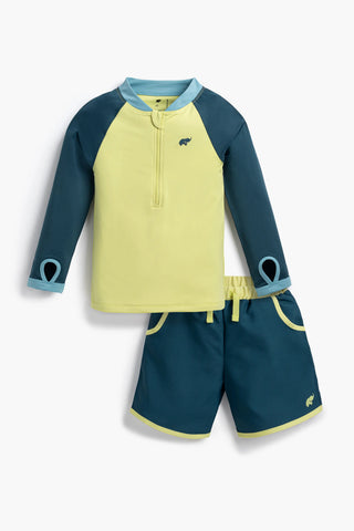 Rashguard Top Swim Trunks Bundle_Dark Teal + Green