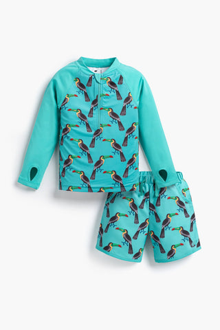 Rashguard Top Swim Trunks Bundle_Tropical Toucans