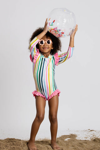 Ruffle Rashguard One-Piece Swimsuit_Summer Stripe
