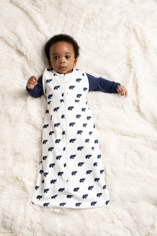 Organic Arms-Out Sleep Bag_Navy Elephant