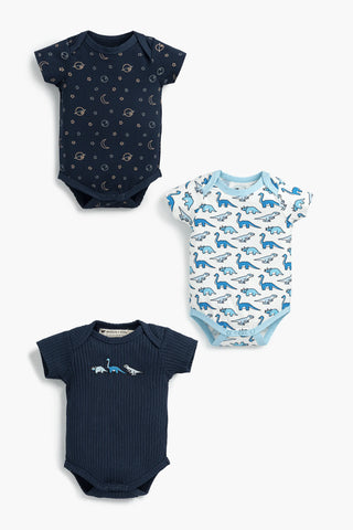 3-Pack Short Sleeve Bodysuits_Tiny Blue Dino Delight