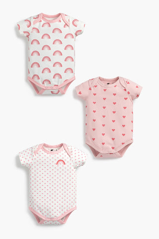 3-Pack Short Sleeve Bodysuits_Pink Hearts