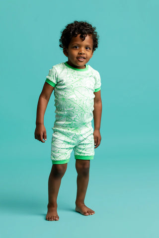 Two-Piece Shorty Pajama Set_Green Palms