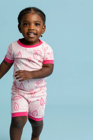 Two-Piece Shorty Pajama Set_Pink Hibiscus