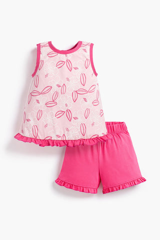 Swing Back Tank + Ruffle Short Set_Pink Hibiscus