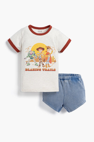 Crewneck Tee Dolphin Short Set_Toy Story Western Friends on Grey
