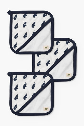 3-Pack Organic Washcloths_Navy Elephant