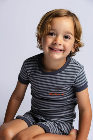 Two-Piece Shorty Pajama Set_Dark Grey Tonal Stripe