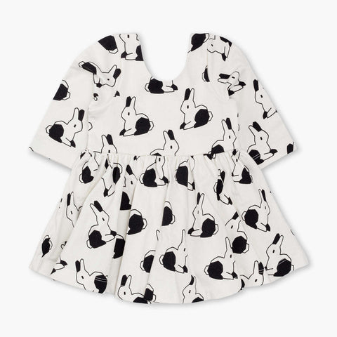 SALE - Long Sleeve Let's Dance Dress_Black + White Bunnies